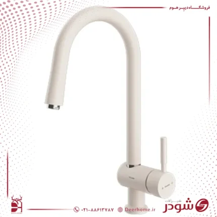 شیر آشپزخانه شلنگدار شودر مدل موناکو پلاس شیری کروم