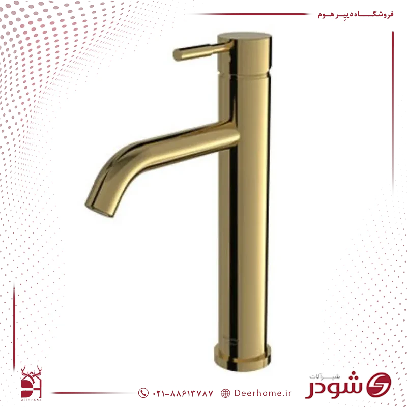 شیر روشویی پایه بلند شودر مارینو طلایی شیر روشویی پایه بلند شودر مارینو طلایی