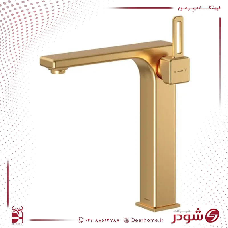 شیر روشویی پایه بلند شودر مدل میشل طلایی مات شیر روشویی پایه بلند شودر مدل میشل طلایی مات 1