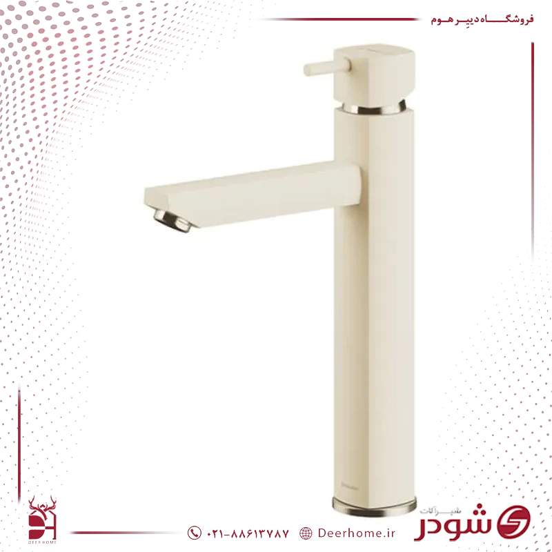 شیر روشویی پایه بلند شودر یونیک شیری کروم شیر روشویی پایه بلند شودر یونیک شیری کروم