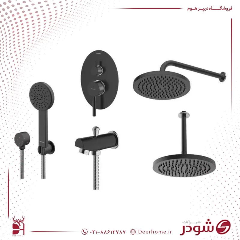 شیر حمام توکار شودر روگن تیپ 4 مشکی کروم شیر حمام توکار شودر روگن تیپ 4 مشکی کروم