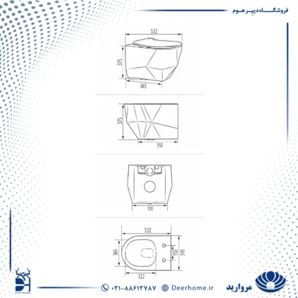 ابعاد توالت وال هنگ مروارید مدل سونیا