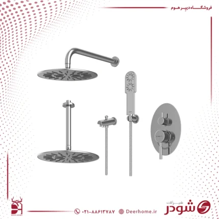 شیر حمام توکار شودر مدل روگن تیپ 4 کروم